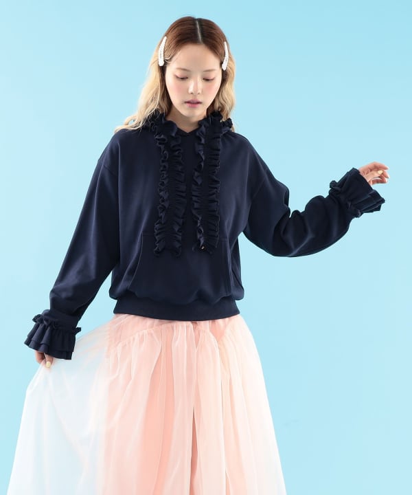 フリル プルオーバー スウェット Model : H163 B77 W60 H83　Size : ONE SIZE