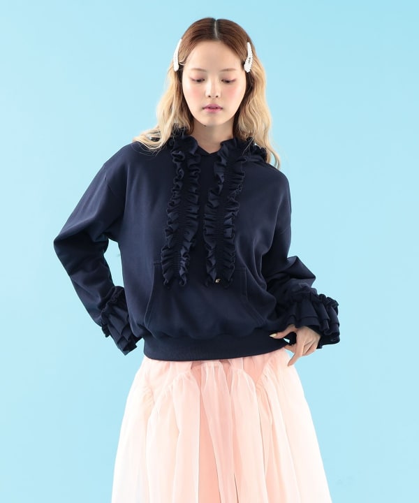 フリル プルオーバー スウェット Model : H163 B77 W60 H83　Size : ONE SIZE