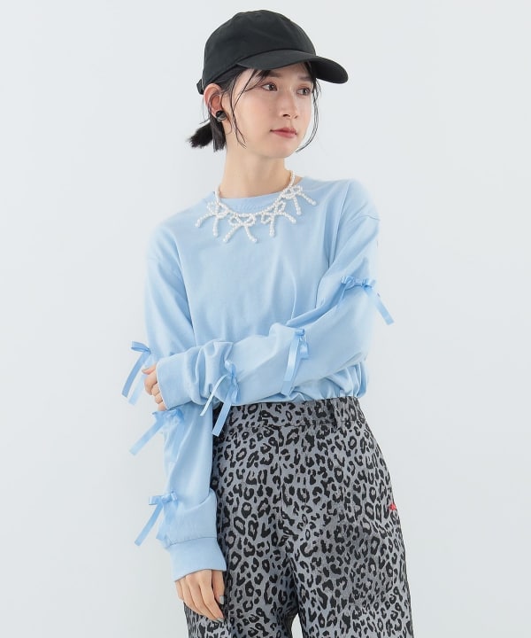 BEAMS(ビームス)可愛い⋆゜シフォンリボン麦わら帽子 カロリナグレイサー 帽子