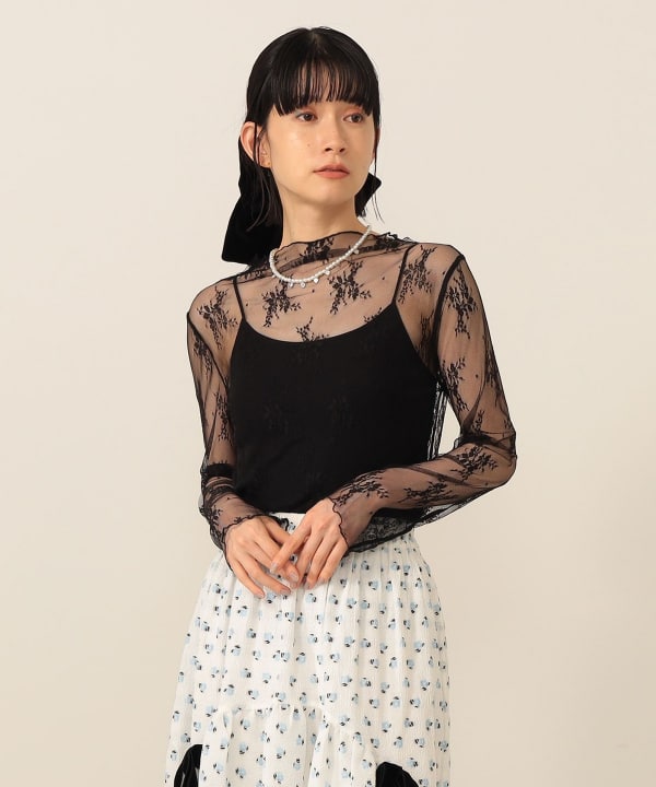 フラワーシアーロングスリーブTシャツ CAROLINA GLASER（カロリナ グレイサー）フラワー シアー ロング