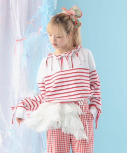 ボーダー リボン ロングスリーブ カットソー