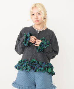 チェックフリルカーディガン