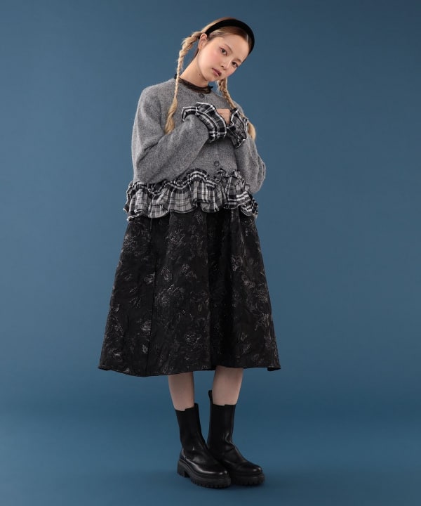 チェック フリル カーディガン Model : H163 B77 W60 H83　Size : ONE SIZE