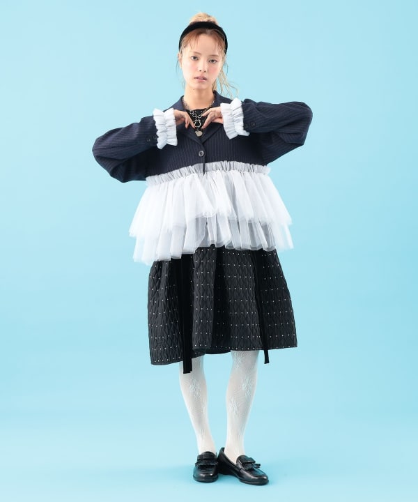 【+10%ポイントUP】裾チュール ジャケット Model : H163 B77 W60 H83　Size : ONE SIZE