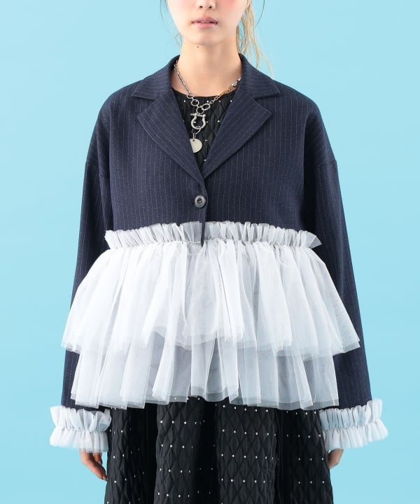 【+10%ポイントUP】裾チュール ジャケット Model : H163 B77 W60 H83　Size : ONE SIZE