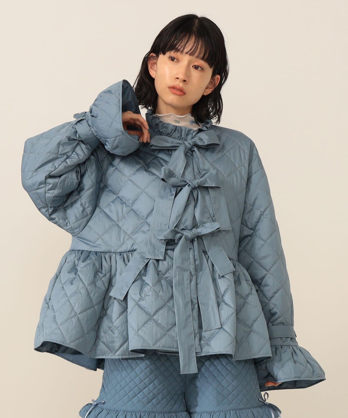 リボン キルティング ブルゾン ブルゾン WOMEN BLUE ONE SIZE リボン キルティング ブルゾン ブルゾン WOMEN BLUE ONE SIZE