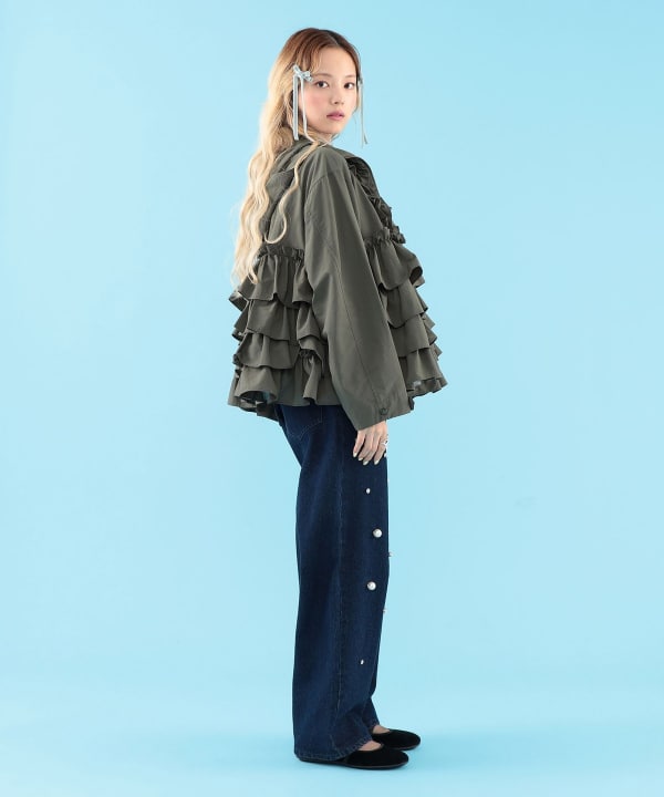 【+10%ポイントUP】フリル フード ブルゾン Model : H163 B77 W60 H83　Size : ONE SIZE