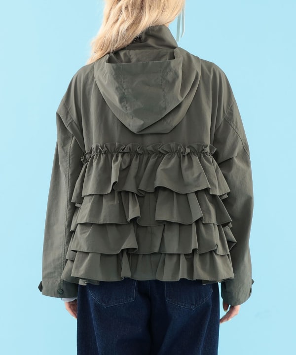 【+10%ポイントUP】フリル フード ブルゾン Model : H163 B77 W60 H83　Size : ONE SIZE