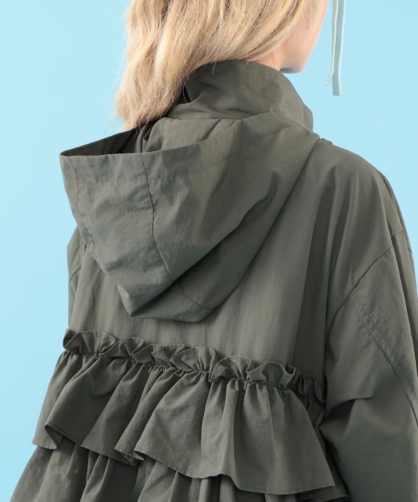 【+10%ポイントUP】フリル フード ブルゾン Model : H163 B77 W60 H83　Size : ONE SIZE
