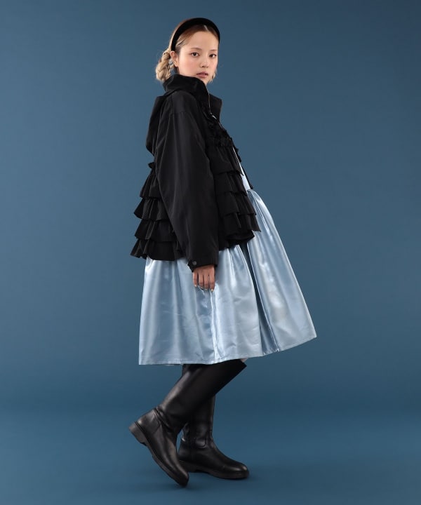 【+10%ポイントUP】フリル フード ブルゾン Model : H163 B77 W60 H83　Size : ONE SIZE