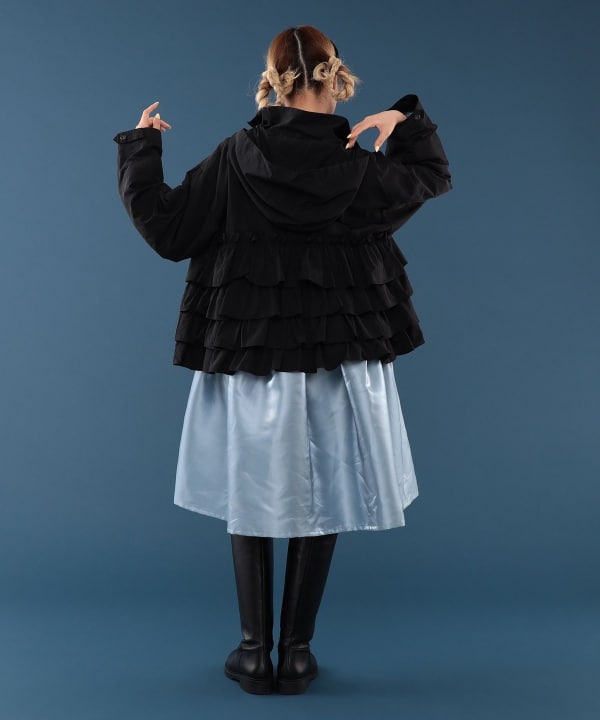 【+10%ポイントUP】フリル フード ブルゾン Model : H163 B77 W60 H83　Size : ONE SIZE