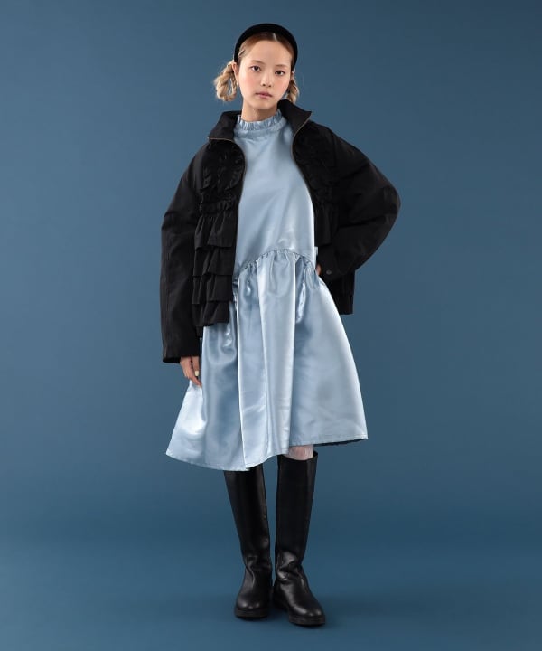 【+10%ポイントUP】フリル フード ブルゾン Model : H163 B77 W60 H83　Size : ONE SIZE