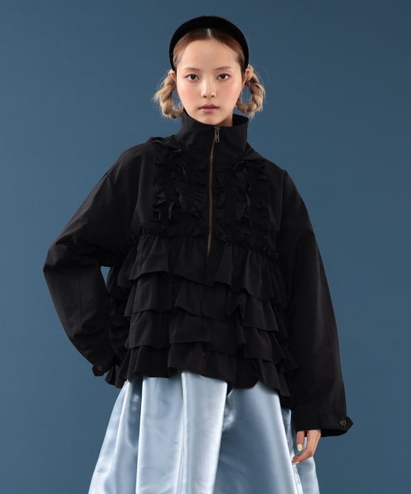 【+10%ポイントUP】フリル フード ブルゾン Model : H163 B77 W60 H83　Size : ONE SIZE