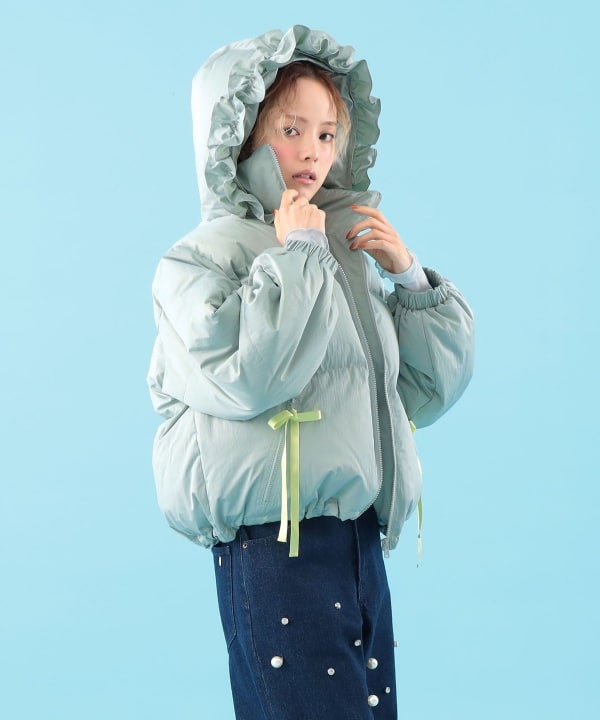 カラー 中綿 フード ブルゾン Model : H163 B77 W60 H83　Size : ONE SIZE