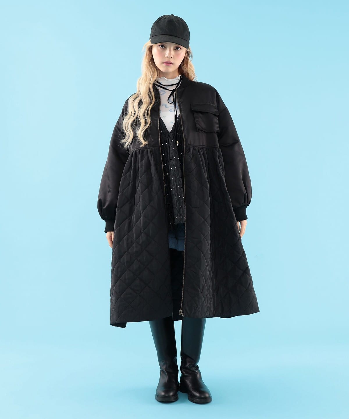 【美品/CAROLINA GLASER 】キルティングロングコート/ウール混 CAROLINA GLASER（カロリナ グレイサー）キルティング コート（コート