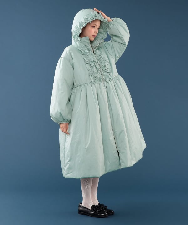 【+10%ポイントUP】フリル 中綿 フード コート Model : H163 B77 W60 H83　Size : ONE SIZE