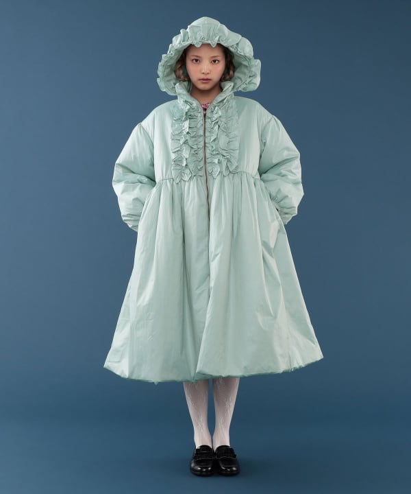 【+10%ポイントUP】フリル 中綿 フード コート Model : H163 B77 W60 H83　Size : ONE SIZE