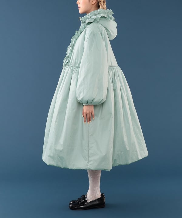 【+10%ポイントUP】フリル 中綿 フード コート Model : H163 B77 W60 H83　Size : ONE SIZE