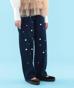 【+10%ポイントUP】パール & ビジュー デニム パンツ