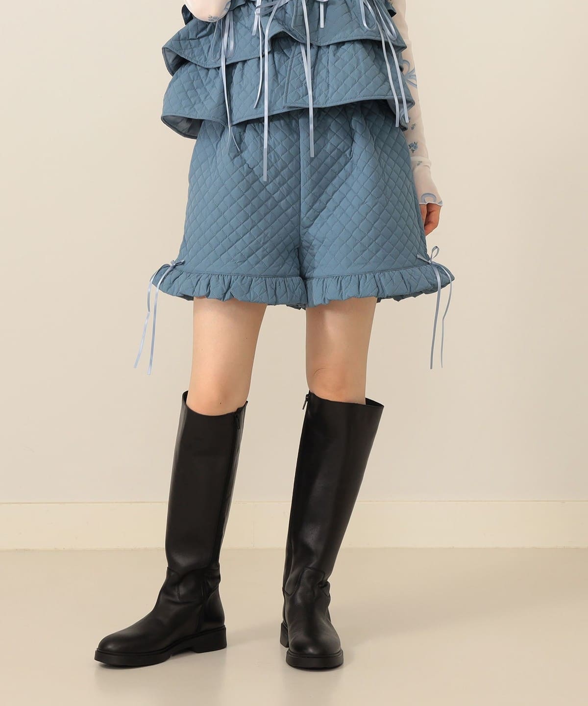 キルティング ショートパンツ パンツ WOMEN BLUE ONE SIZE