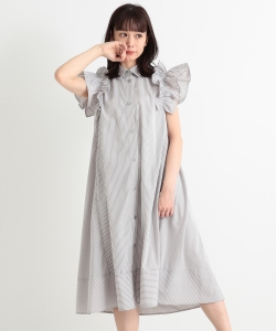 CAROLINA GLASER / ストライプフリル シャツワンピース