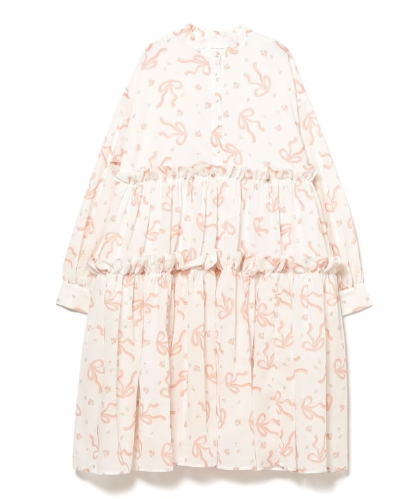美品CAROLINA GLASERシャドーボーダーティアードワンピース リボン付 美品CAROLINA GLASERシャドーボーダーティアードワンピース