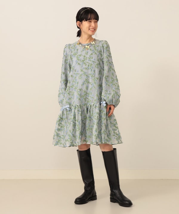 BEAMS カロリナグレイサー フラワージャガードワンピース パフスリーブ m82813201451_1.jpg?1749569594