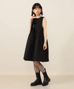 【+15%ポイントUP】リボン付きキルティング ノースリーブワンピース