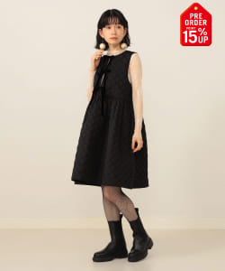 【+15%ポイントUP】リボン付きキルティング ノースリーブワンピース