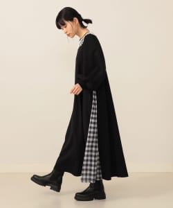【+15%ポイントUP】サイド異素材切り替え カットソーワンピース