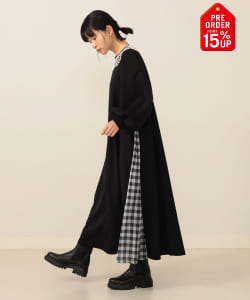 【+15%ポイントUP】サイド異素材切り替え カットソーワンピース