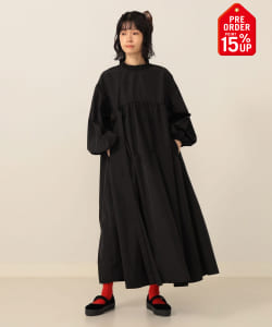【+15%ポイントUP】リップストップ リボン ボリュームスリーブ ワンピース
