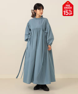 【+15%ポイントUP】リップストップ リボン ボリュームスリーブ ワンピース