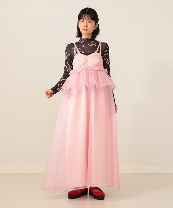 CAROLINA GLASER フリル付きワンピース SAX CAROLINA GLASER（カロリナ グレイサー）ドットコルセット風