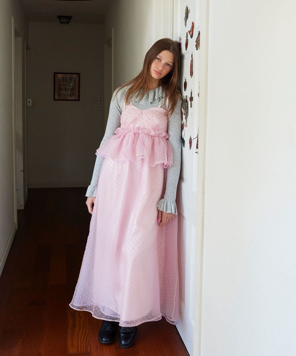 ドットコルセット風 フリル ワンピース ワンピース WOMEN PINK S ドットコルセット風 フリル ワンピース ワンピース WOMEN PINK S