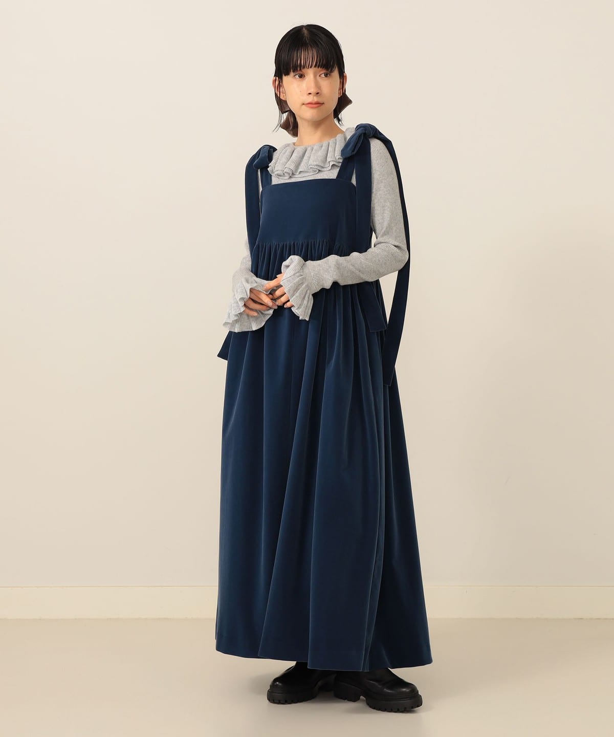 【+15%ポイントUP】ベロア ショルダーリボン ワンピース ワンピース WOMEN BLUE M 【+15%ポイントUP】ベロア ショルダーリボン ワンピース ワンピース WOMEN BLUE M