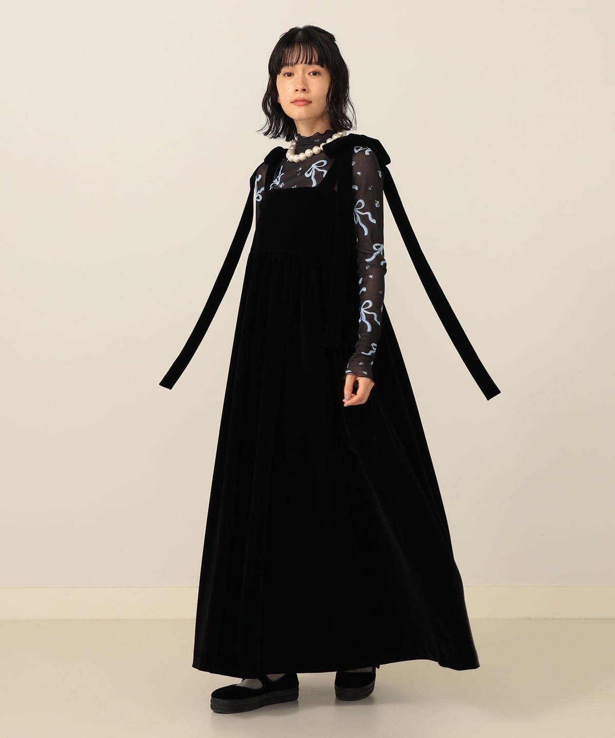 CAROLINA GLASER（カロリナ グレイサー）ベロア ショルダーリボン