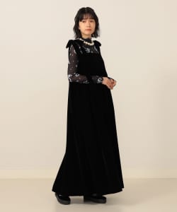 【+15%ポイントUP】ベロア ショルダーリボン ワンピース