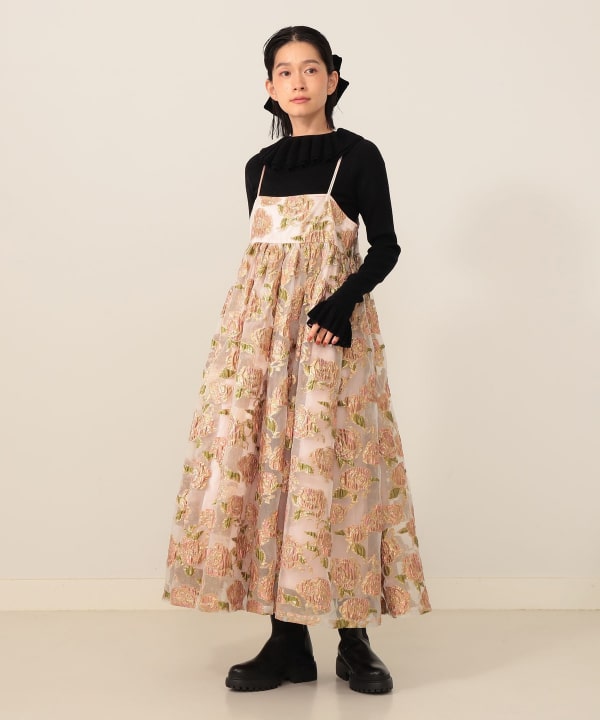 BEAMS カロリナグレイサー フラワージャガードワンピース パフスリーブ BEAMS カロリナグレイサー フラワージャガードワンピース
