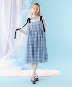 【+10%ポイントUP】ベロアリボン チェック ミモレ丈 キャミソール ワンピース