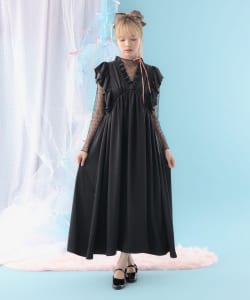 【+10%ポイントUP】フリルスリーブ Vネック ロングワンピース