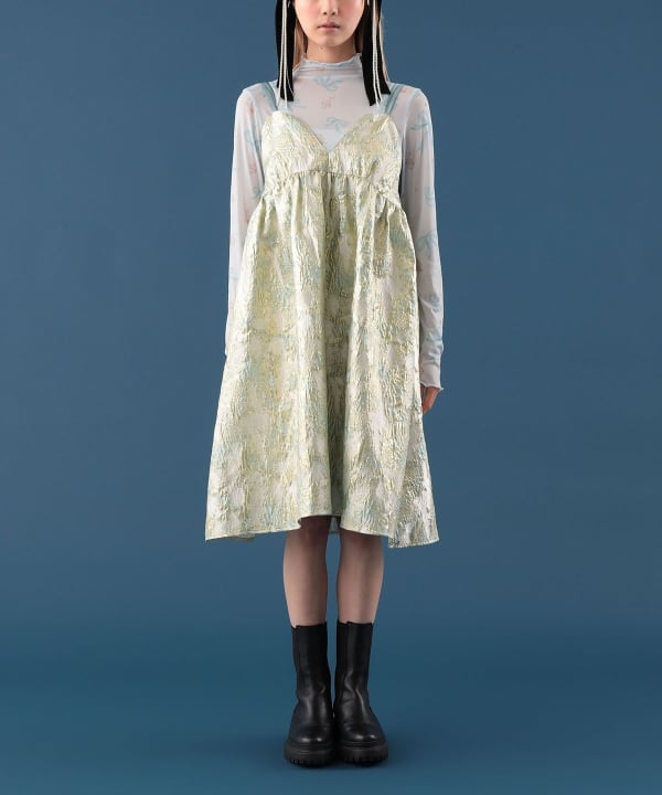 ラメジャカード ミドル丈 キャミワンピース Model : H163 B77 W60 H83　Size : ONE SIZE