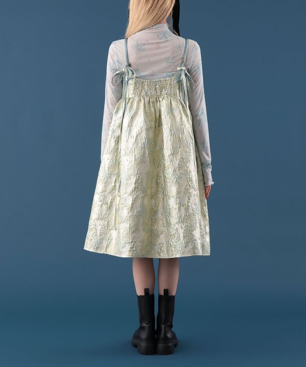 ラメジャカード ミドル丈 キャミワンピース Model : H163 B77 W60 H83　Size : ONE SIZE