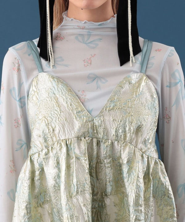ラメジャカード ミドル丈 キャミワンピース Model : H163 B77 W60 H83　Size : ONE SIZE