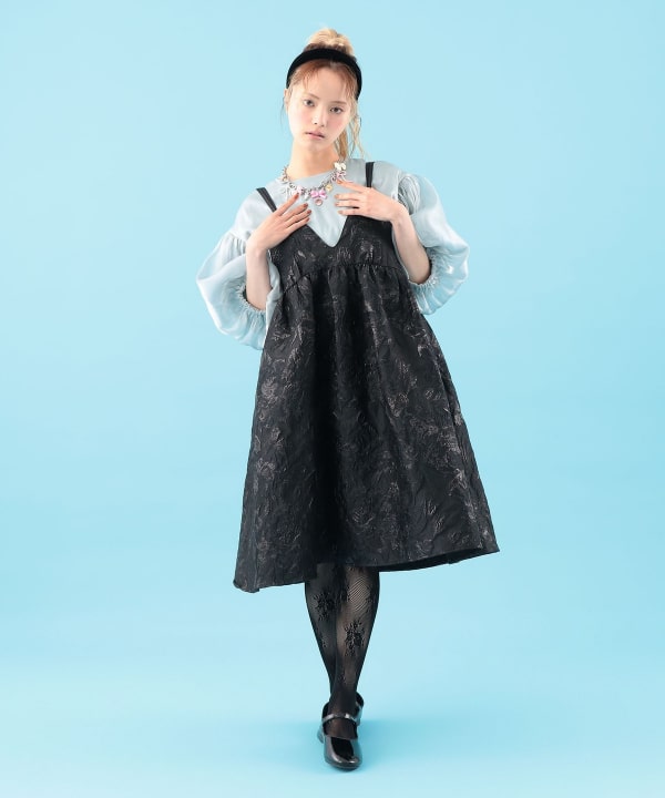 ラメジャカード ミドル丈 キャミワンピース Model : H163 B77 W60 H83　Size : ONE SIZE