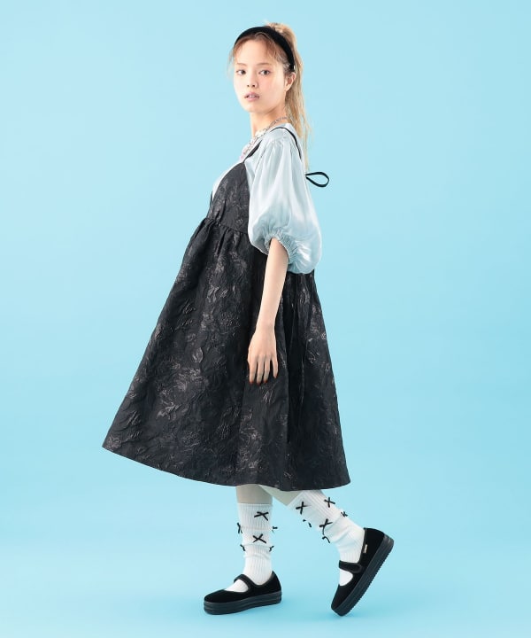 ラメジャカード ミドル丈 キャミワンピース Model : H163 B77 W60 H83　Size : ONE SIZE
