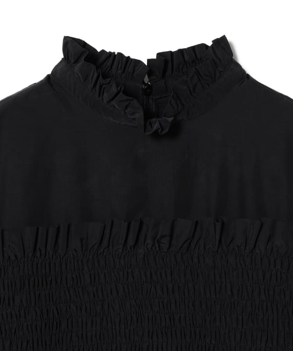 【+10%ポイントUP】リップストップ シャーリング フリル ワンピース