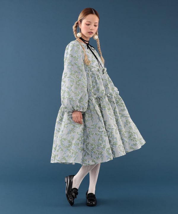 【+10%ポイントUP】ジャカード ティアード ワンピース Model : H163 B77 W60 H83　Size : ONE SIZE