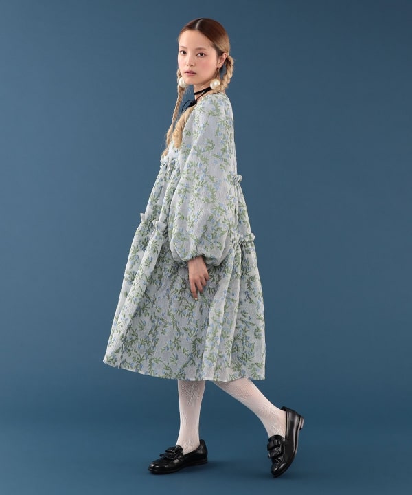 【+10%ポイントUP】ジャカード ティアード ワンピース Model : H163 B77 W60 H83　Size : ONE SIZE