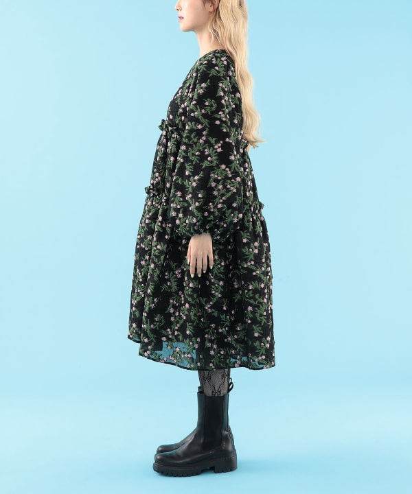 【+10%ポイントUP】ジャカード ティアード ワンピース Model : H163 B77 W60 H83　Size : ONE SIZE
